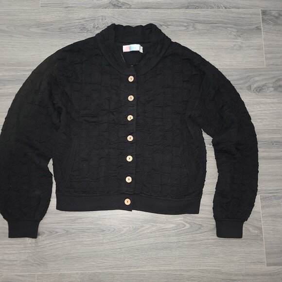 FP Free People Beach size S Button Bomber Cardigan Sweater Textured Oversized - Picture 2 of 6